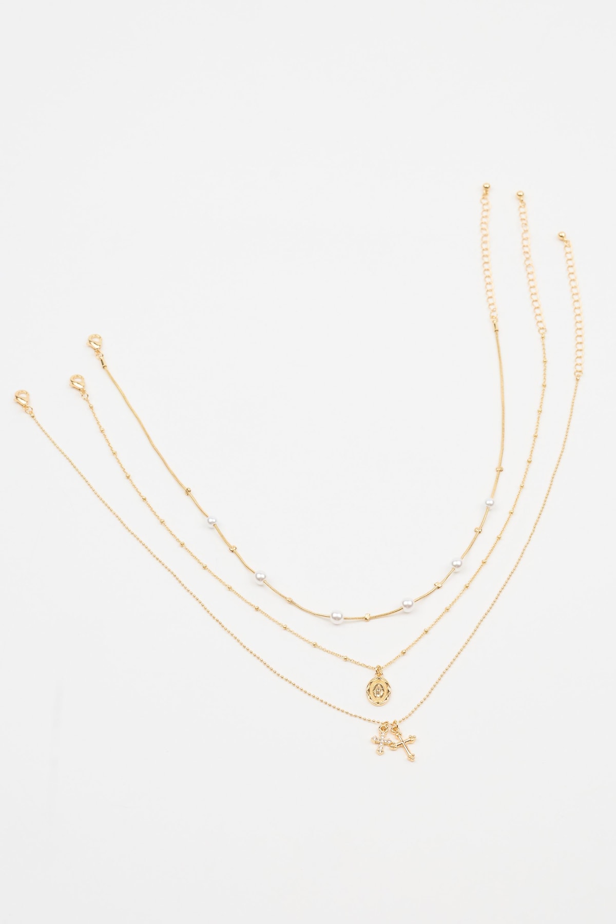 Set of 3 Pearl, Cross, and Pendant Necklaces - Image 3