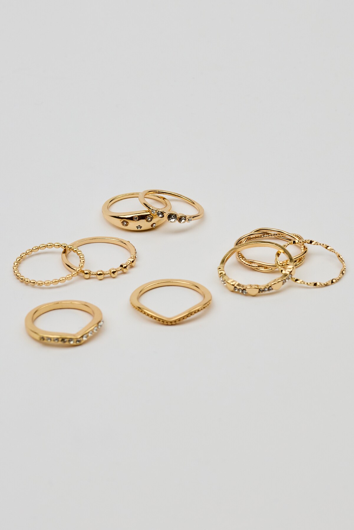 Alternative view of Set of 9 Gemmed & Textured Rings